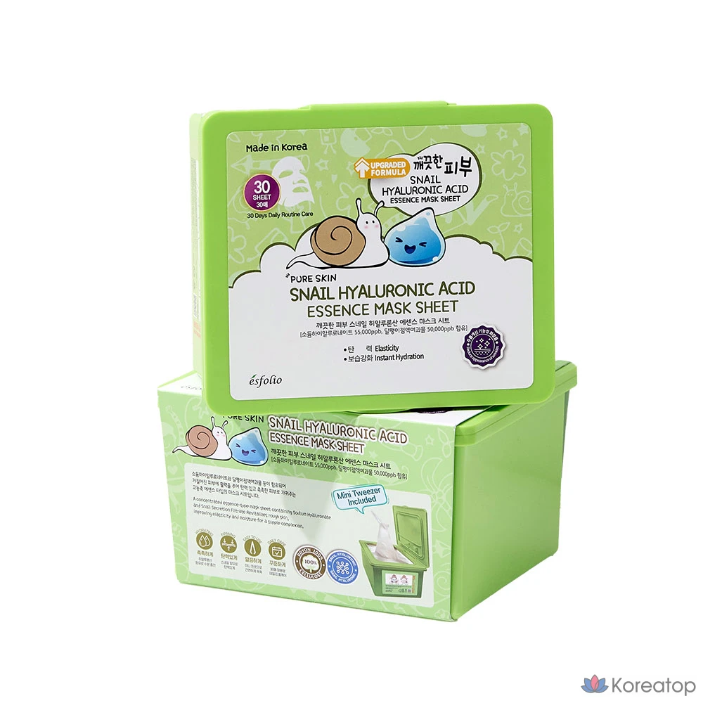 Маска-эссенция Esfolio с гиалуроновой кислотой и экстрактом слизи улитки, 3 шт., 30 шт., фото 2