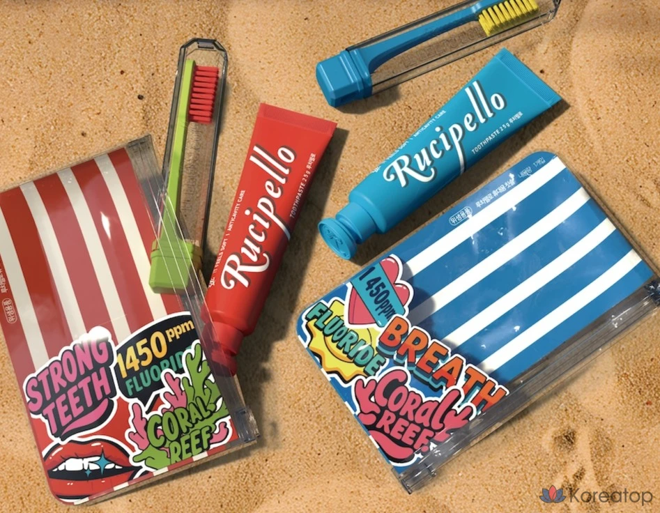 Зубная паста Rucipello Coral Leaf с зубной щеткой, набор, 25 г, 1 шт.