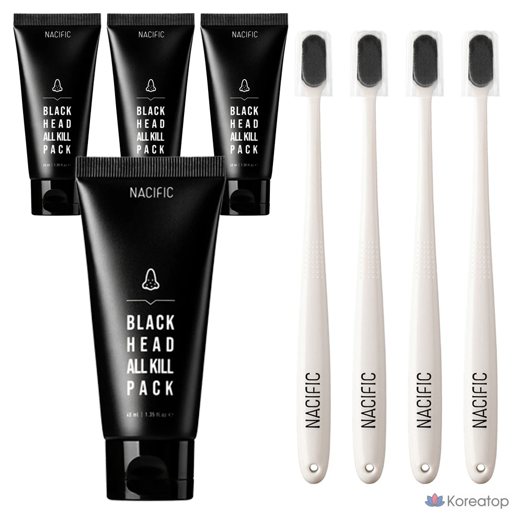 Набор NACIFIC Blackhead All-Kill Wash-Off Mask Pack, маска для носа + кисточка для удаления черных точек, 1 комплект, 4 штуки