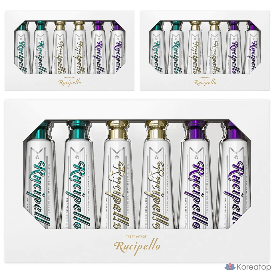Набор для ухода Rucipello (Mystic Forest 25 г 2 шт. + White Pearl Ocean 25 г 2 шт. + Tropical Ocean 25 г 2 шт.) Mini Toothpaste Set, 3 шт.