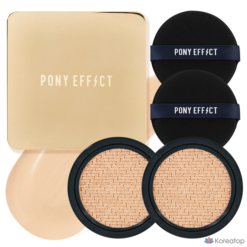 Тональный крем-кушон Pony Effect Coverstay Cushion Foundation EX, 15 г, 2 сменных блока, теплый оттенок № 21, натуральный цвет слоновой кости, 1 шт.