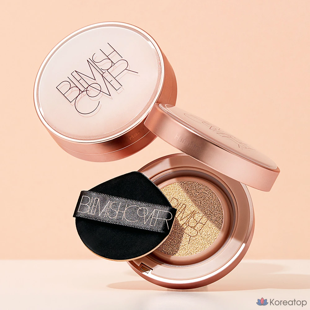 Тональный крем-кушон HANSKIN Semi-Matte Blemish Cover Conceal Cushion Foundation, основной продукт 11 г + сменный блок 11 г, крем N21, 1 шт., фото 6