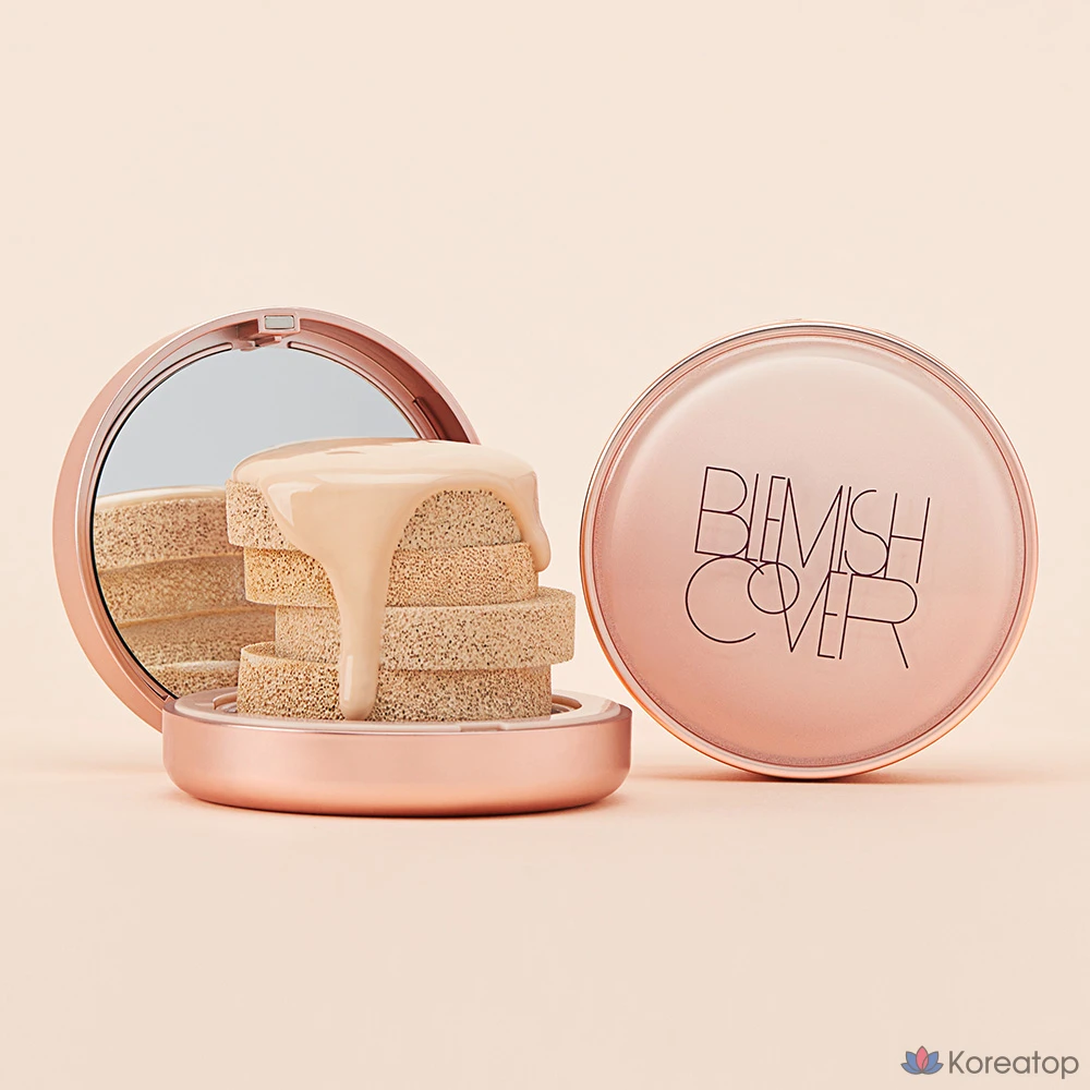 Тональный крем-кушон HANSKIN Semi-Matte Blemish Cover Conceal Cushion Foundation, основной продукт 11 г + сменный блок 11 г, крем N21, 1 шт., фото 8