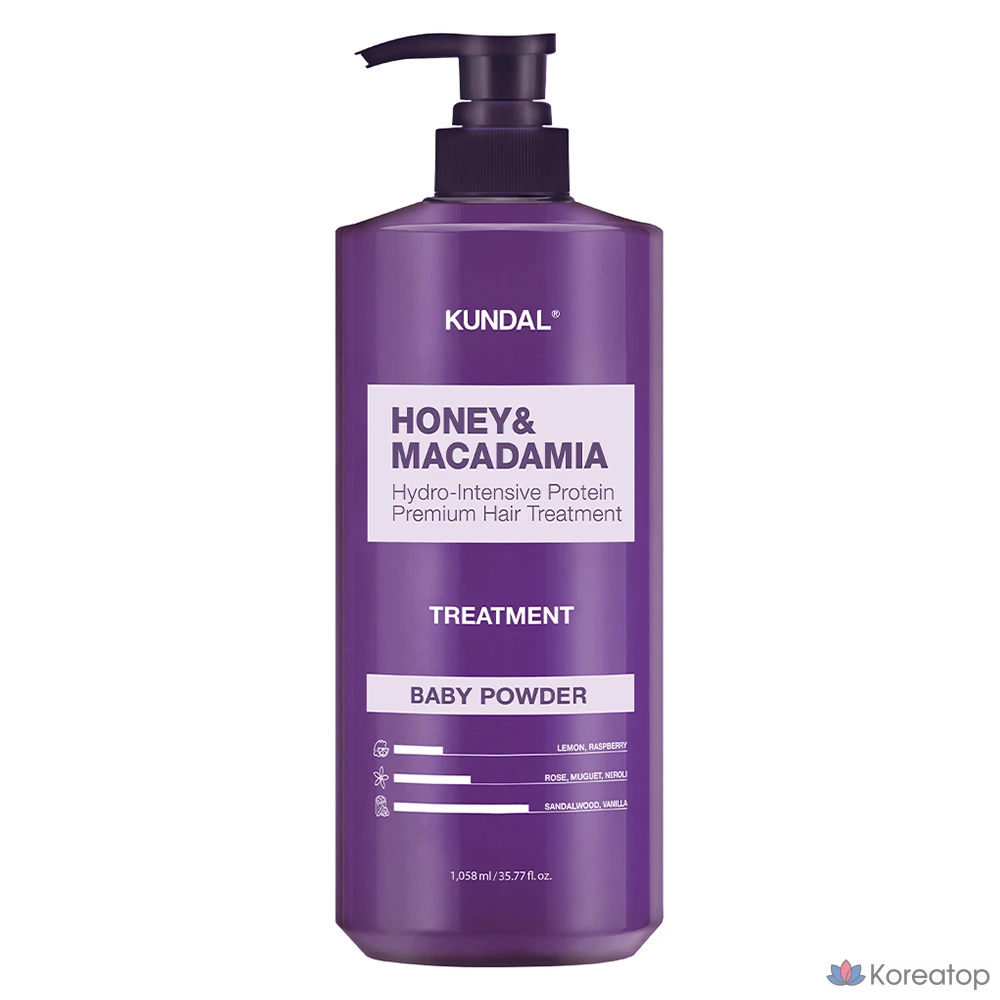Средство для ухода за волосами Kundal с медом и макадамией, аромат детской присыпки, 1,058 л, 1 шт.