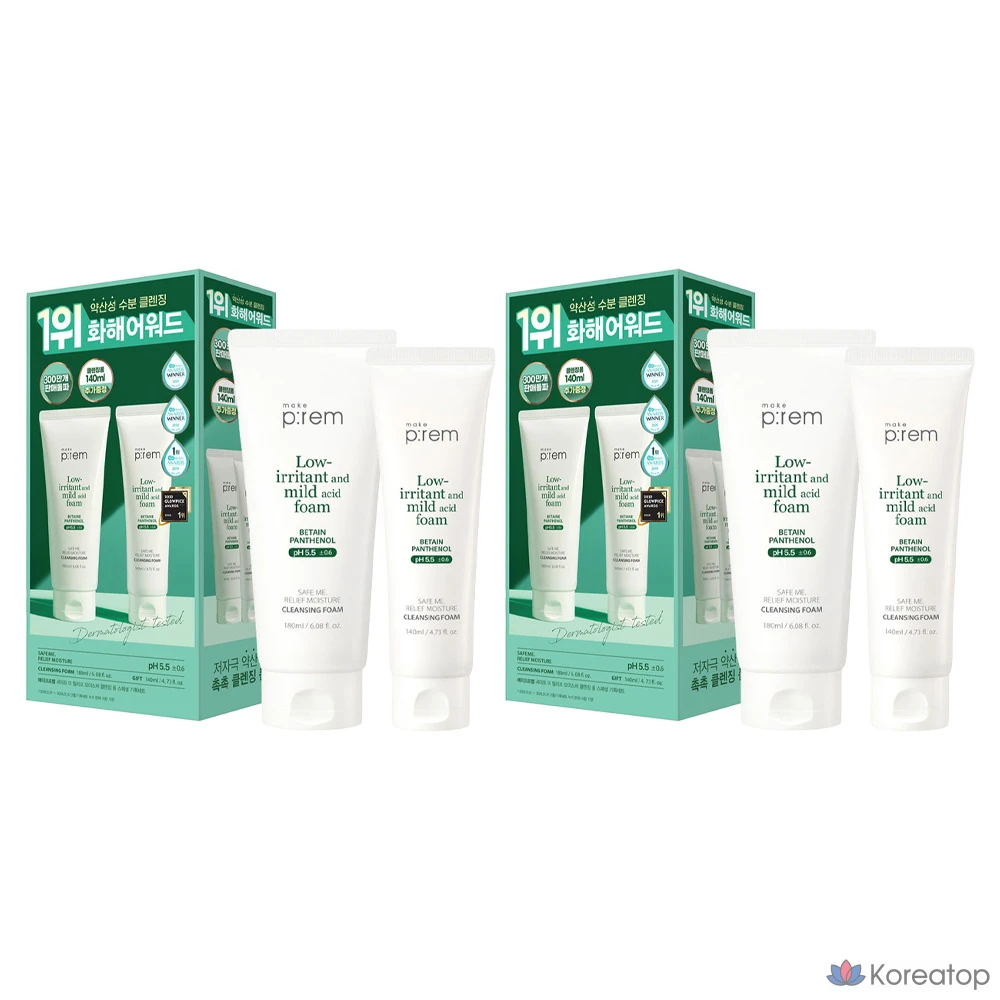 Увлажняющая пенка для умывания MAKE P:REM Safe Me Relief, набор из 2 флаконов, 180 мл.