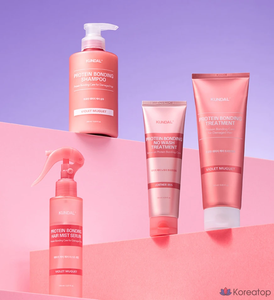 Набор Kundal Protein Damage Care: шампунь с ароматом фиолетового муге 500 мл + средство для ухода 250 мл, 1 комплект.