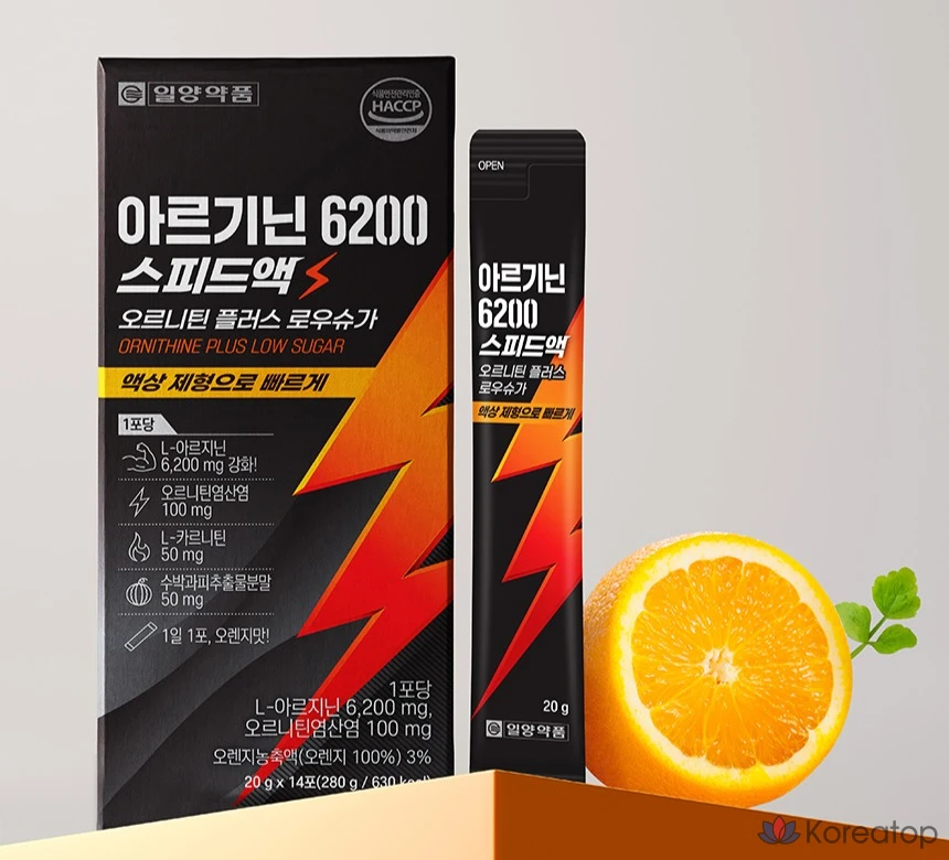 Ilyang Pharmaceutical Arginine 6200 Speed Liquid Ornithine Plus Low Sugar 14p, 280g, 1 шт.