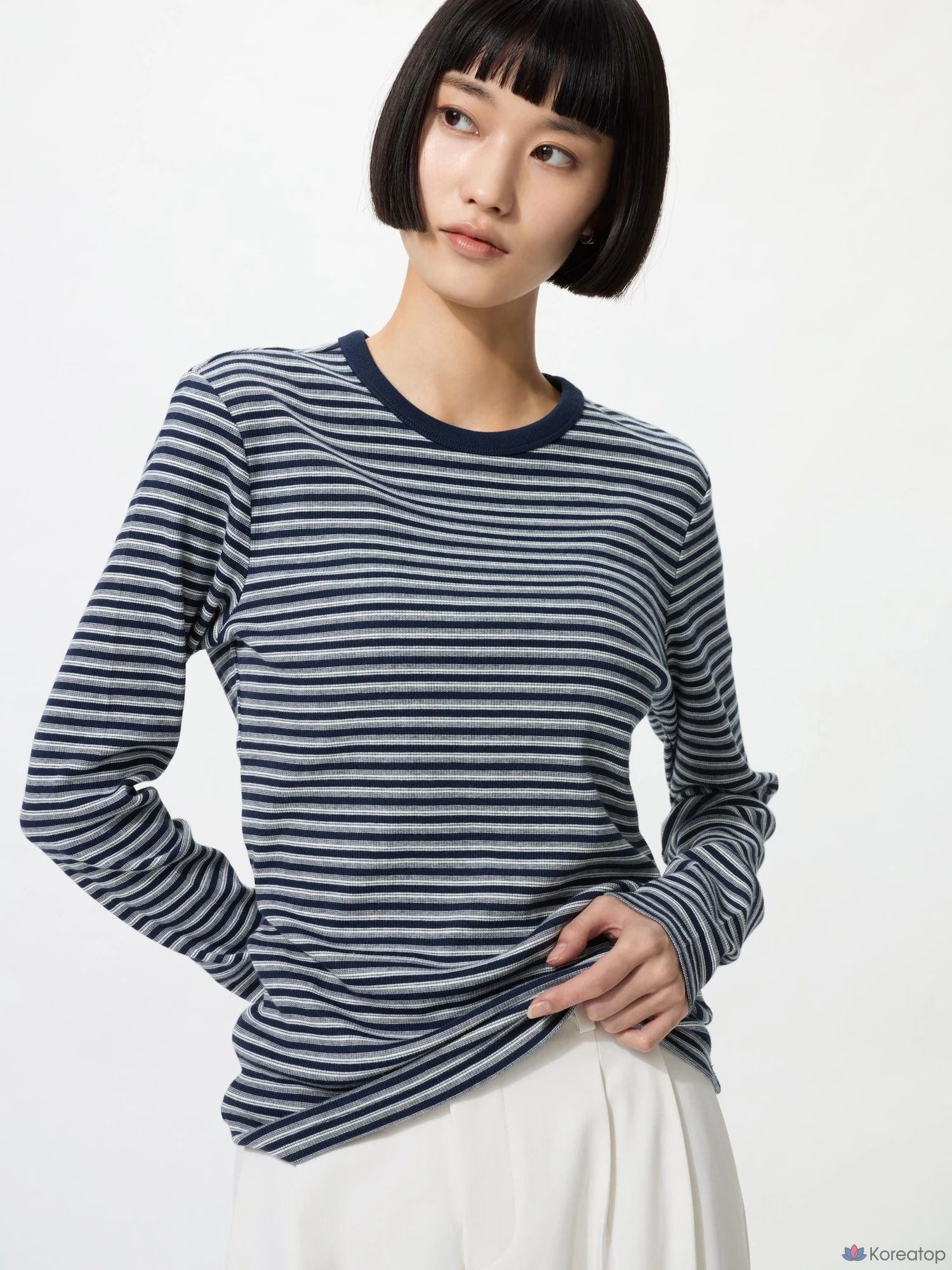 Лонгслив Uniqlo Soft Rib T, в полоску
