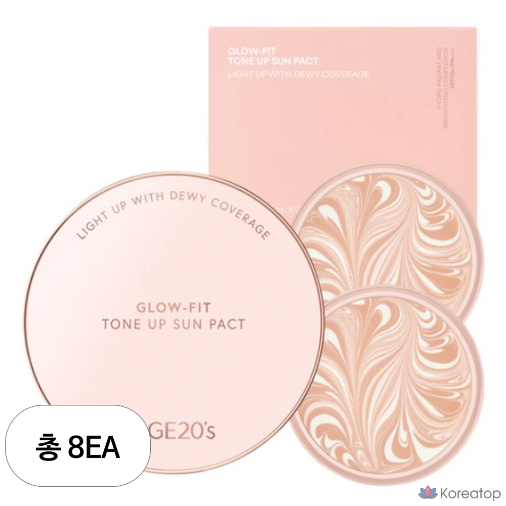 Набор солнцезащитных кремов Age 20's Glow Fit Tone-Up Sun Pact Case + сменный блок 2 шт. SPF50+ PA++++, 12,5 г, 8 комплектов.