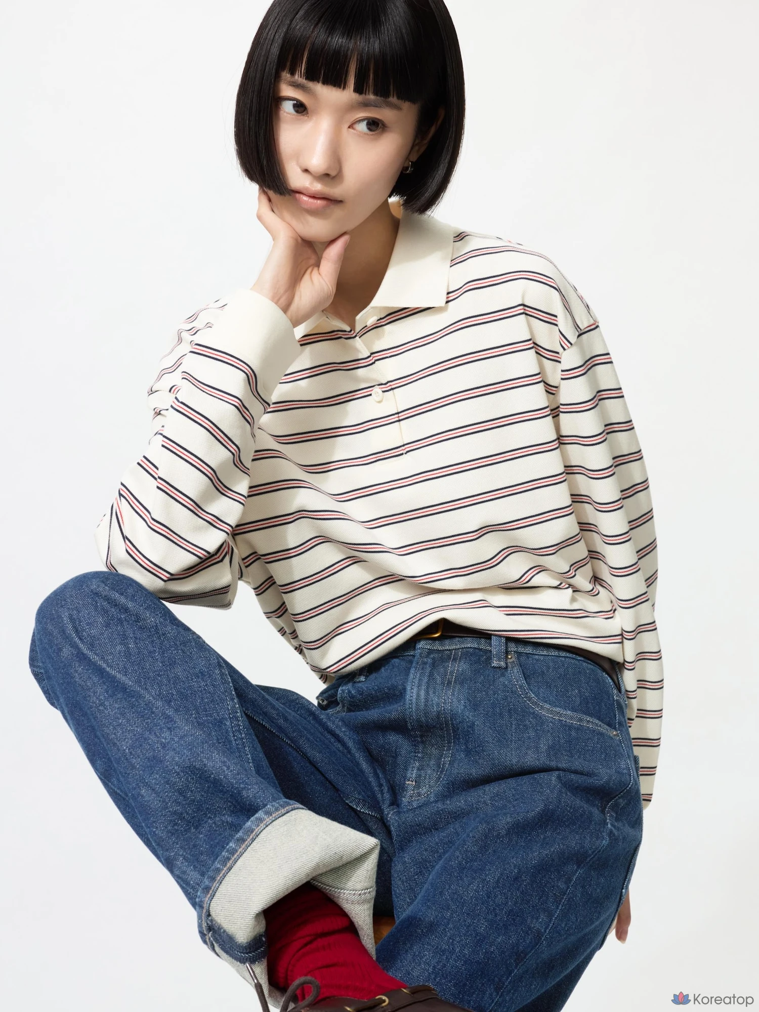 Рубашка поло Uniqlo Striped Polo Shirt Long Sleeve A