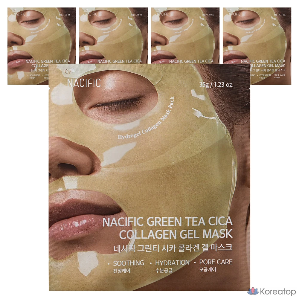 Гелевая маска NACIFIC с зеленым чаем, центеллой азиатской и коллагеном, 5 штук, 1 упаковка