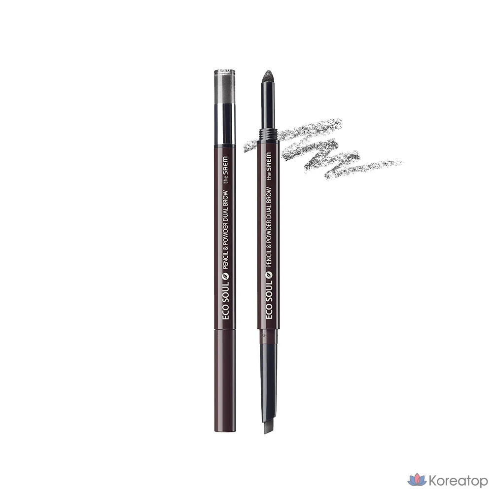 Карандаш и пудра для бровей The Saem Eco Soul, двойной оттенок, 03, темно-серый, 1 шт.