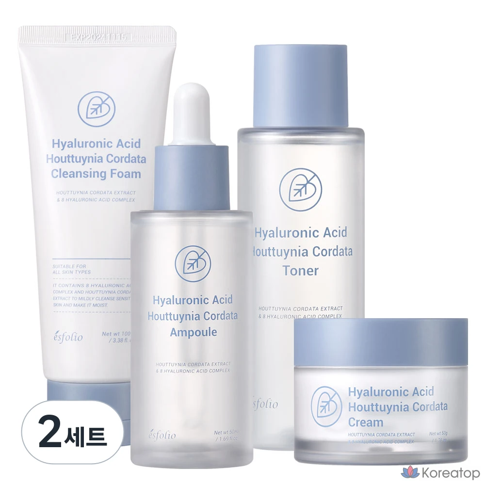 Набор Esfolio Eoseongcho Basic из 4 предметов (пенка + тоник + ампула + крем), по 1 предмету каждого вида, 2 набора.