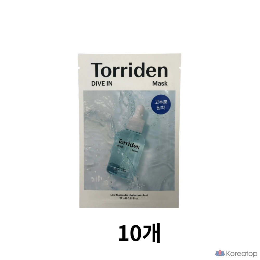 Маска для лица Torriden Dive-in с низкомолекулярной гиалуроновой кислотой, 27 мл, 1 упаковка, 10 штук.