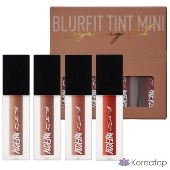 Набор из 4 мини-тинтов для губ MERZY Blurfit Mini Layering Lip Tint 1,5 г: BT2 Mysterious + BT3 Naughty + BT4 Hee-yeol + BT11 Lively Color, 1 шт.