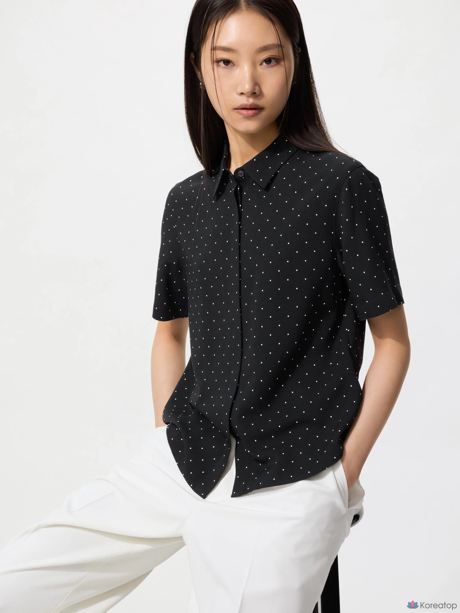 Блузка Uniqlo Rayon Blouse Short Sleeve, в горошек