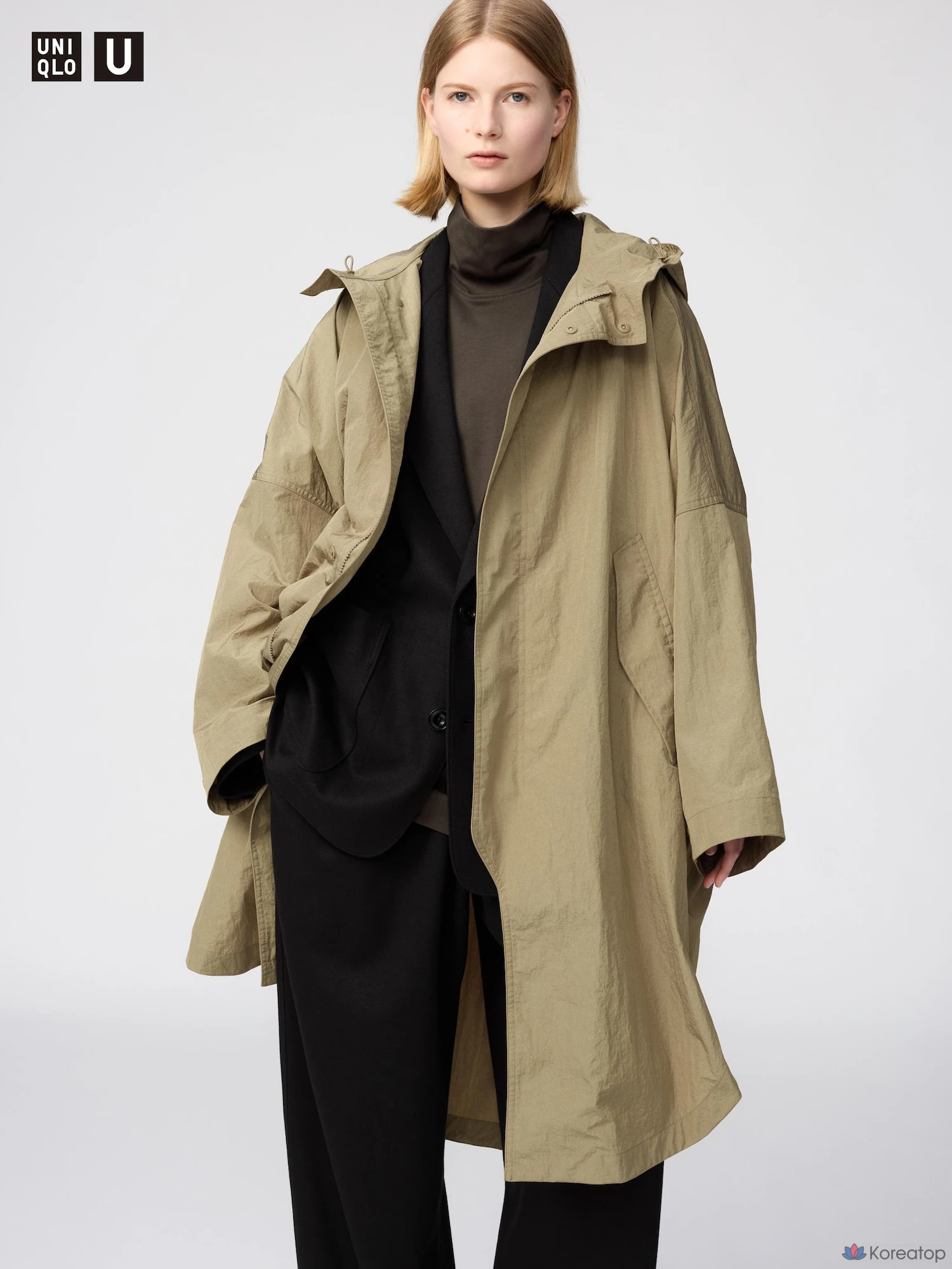 Длинное пальто с капюшоном Uniqlo Oversized Fit