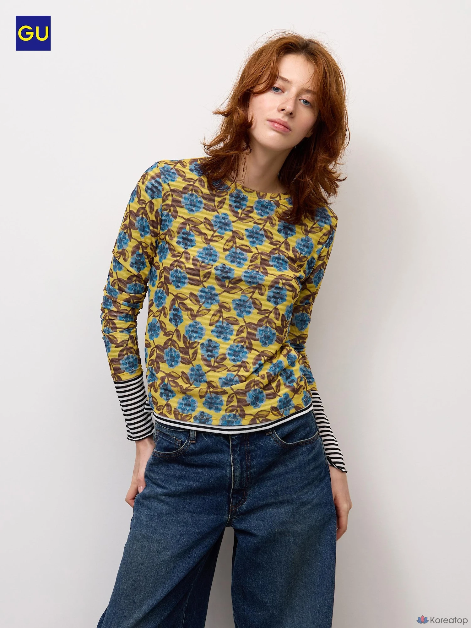 Лонгслив Uniqlo Sheer Flower Print T-Shirt