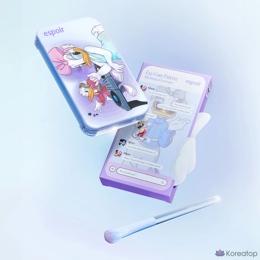 Палетка теней Espoir Disney Edition Eye Core Palette, набор кистей для базы под тени, № 9 Rhythmic Lavender, 2 комплекта, фото 5