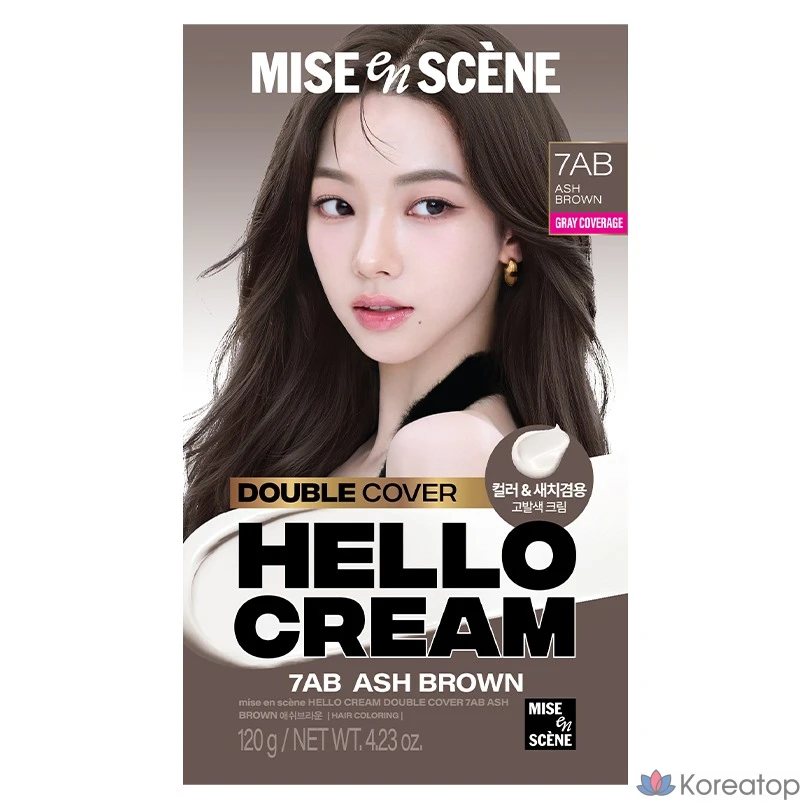 Шампунь и краска для волос Mise en Scene Hello Cream Double Cover, пепельно-коричневый, 1 шт.