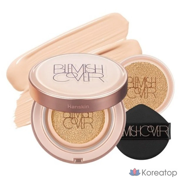 Тональный крем-кушон HANSKIN Semi-Matte Blemish Cover Conceal Cushion Foundation, основной продукт 11 г + сменный блок 11 г, 23 бежевых оттенка, 1 шт.