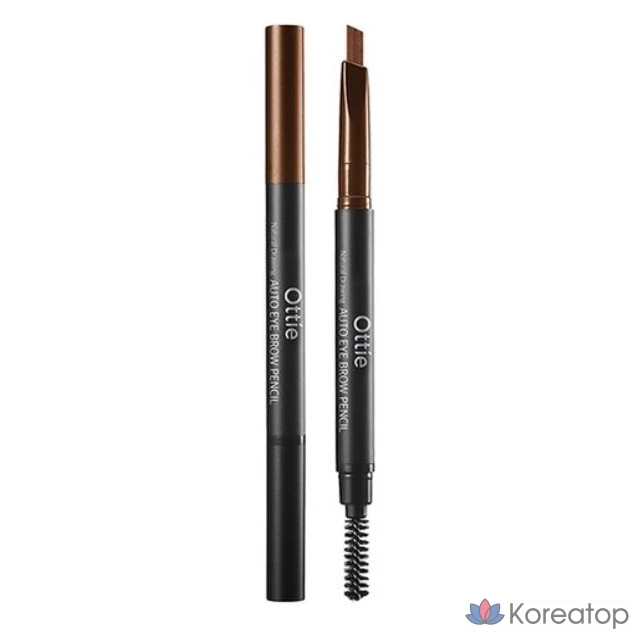 Карандаш для бровей Ottie Natural Drawing Auto Eyebrow Pencil, 0.2g, № 4, теплый коричневый, 1 шт.