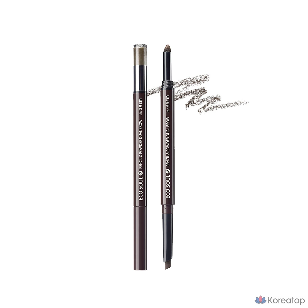 Карандаш для бровей The Saem Eco Soul Pencil & Powder Dual Eyerow Auto Pencil, 0.3g, 02 Black Brown, 1 шт.