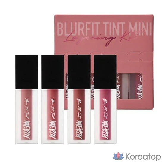 Набор из 4 мини-тинтов для губ MERZY Blurfit Mini Layering Lip Tint 1,5 г: BT5 Moderation + BT6 Interest + BT8 Addiction + BT12 Dreamy (4 оттенка), 1 шт.