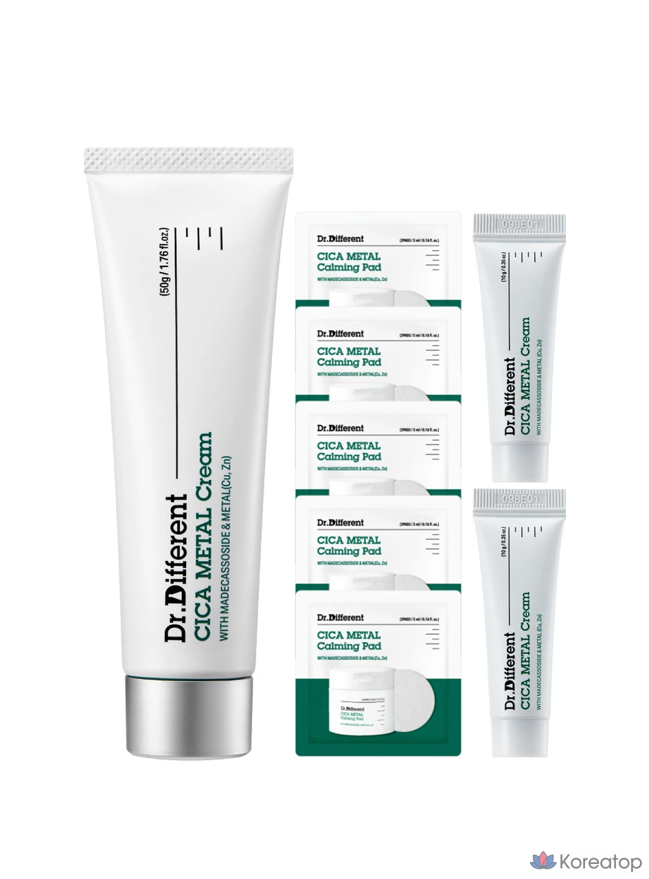 Набор Dr. Different Cica Metal Cream (основной продукт 50 г + мини-крем 10 г x 2 шт. + подушечки 10 шт., 3 набора), фото 2