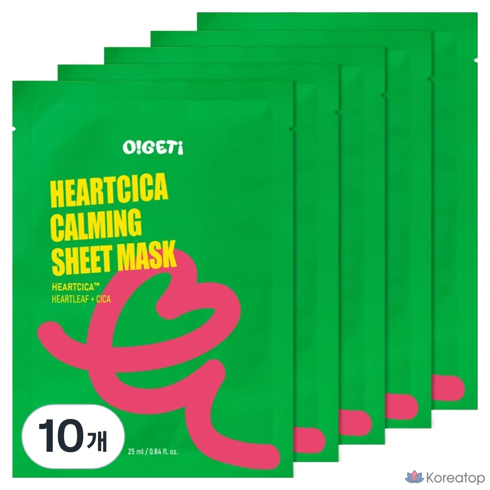 Успокаивающая тканевая маска O!GETi Heart Cica, 10 штук, 1 упаковка