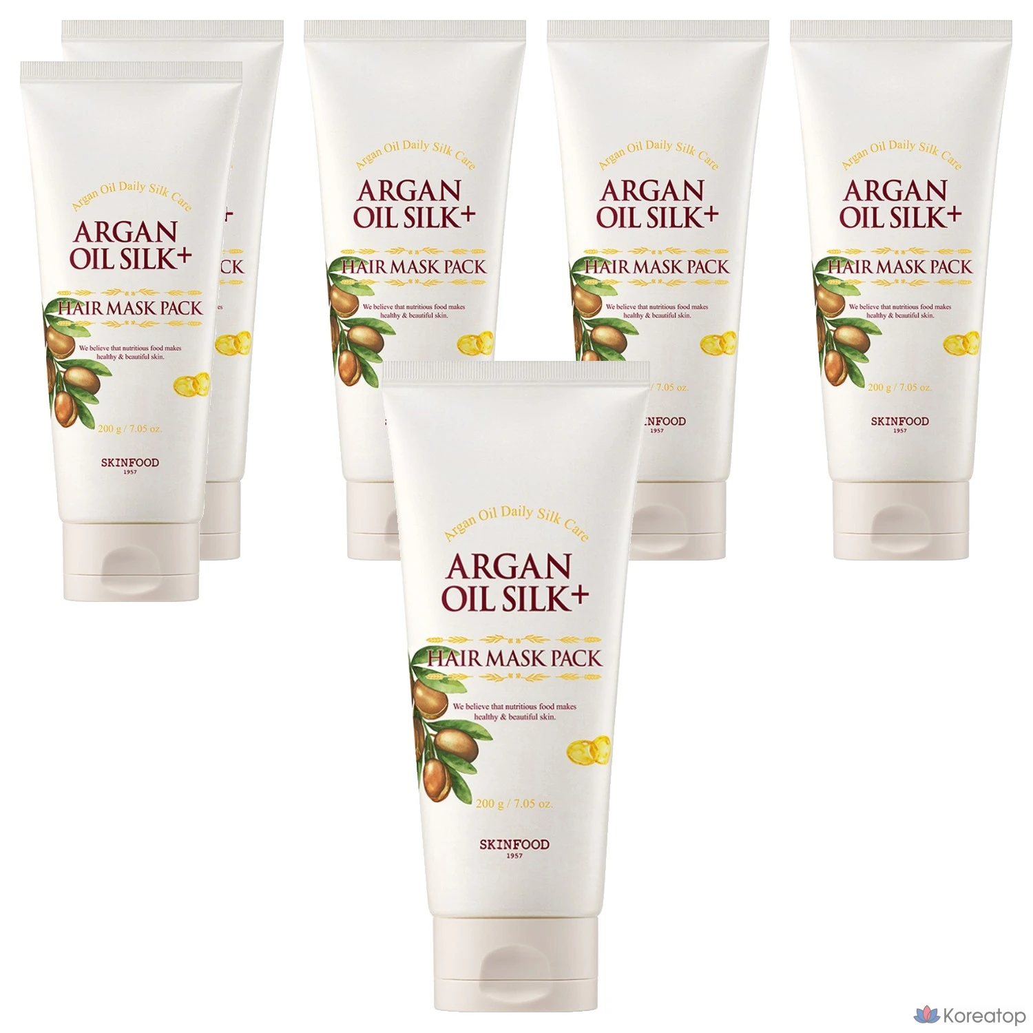 Набор масок для волос Skinfood Argan Oil Silk Plus, 200 г, 6 штук.