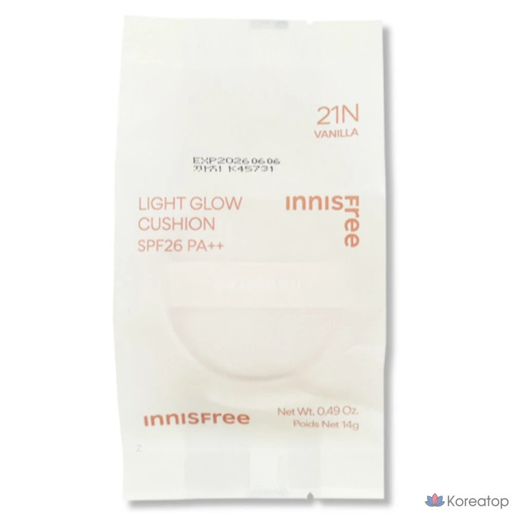 Сменный блок тонального крема Innisfree Light Glow Cushion Foundation, 14 г, 21N (ваниль), 1 шт.