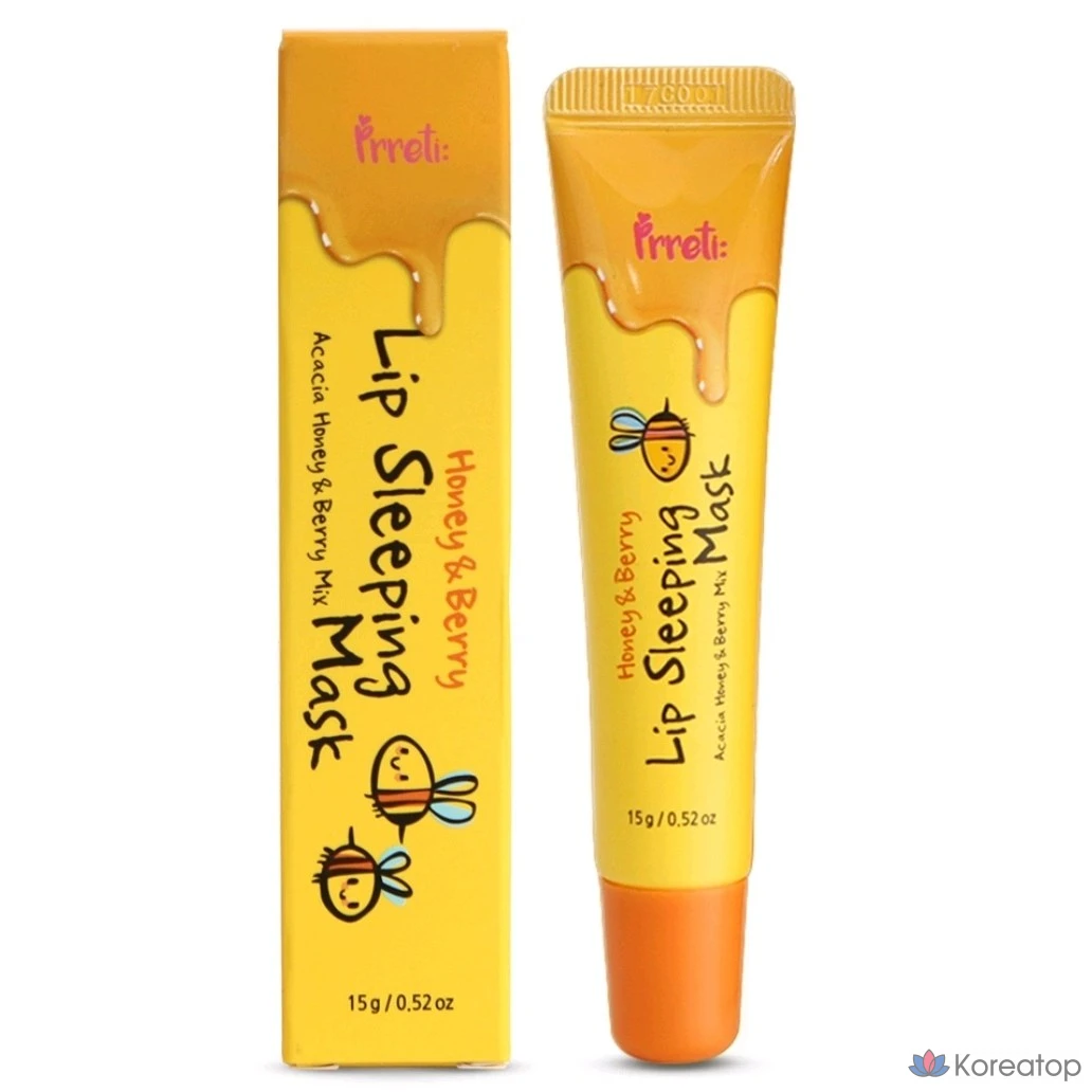 Набор ночных масок для губ Prreti Honey & Berry с медовым ароматом, 15 г, 6 штук.