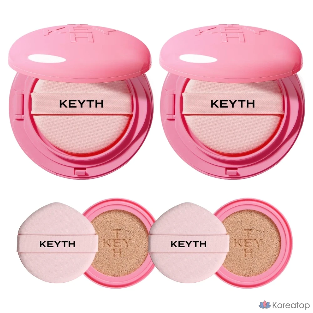 Тональный крем-кушон KEYTH Colored Pink Magnet Cushion Foundation, 2 шт., 15 г, сменный блок, 2 шт., 15 г, оттенок 02, светло-бежевый, 1 шт.