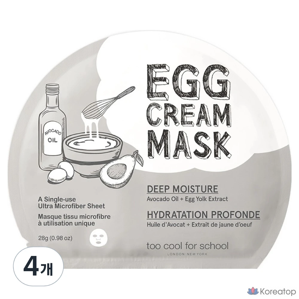 Маска-крем Too cool for school Egg Cream Mask для глубокого увлажнения, 1 упаковка, 4 упаковки