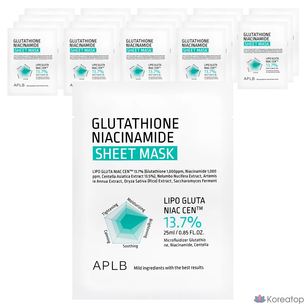 Тканевая маска для лица APLB Glutathione Niacinamide Sheet Mask, 20 шт.