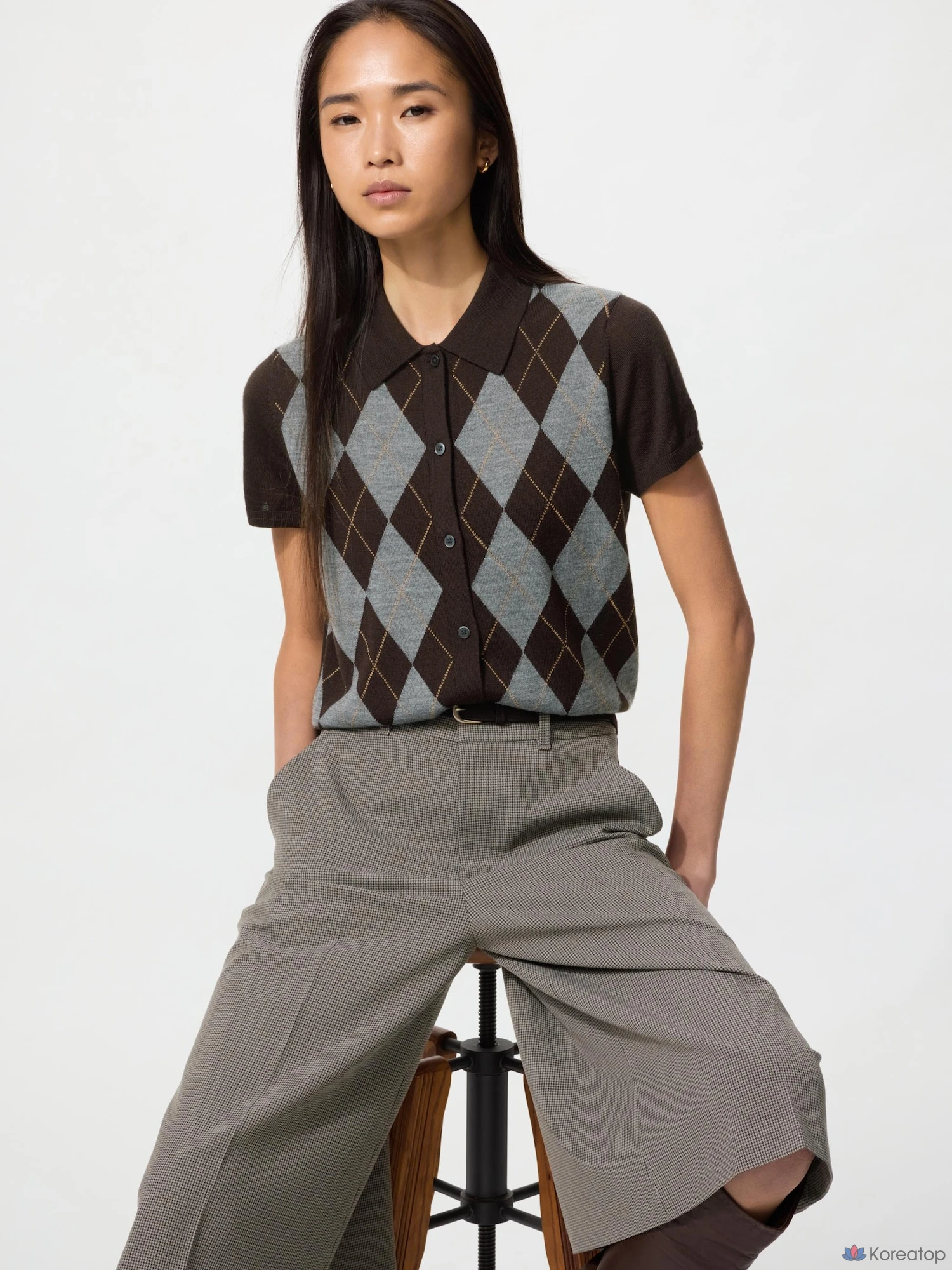 Кардиган Uniqlo Merino Blend Polo Cardigan Short Sleeve Argyle