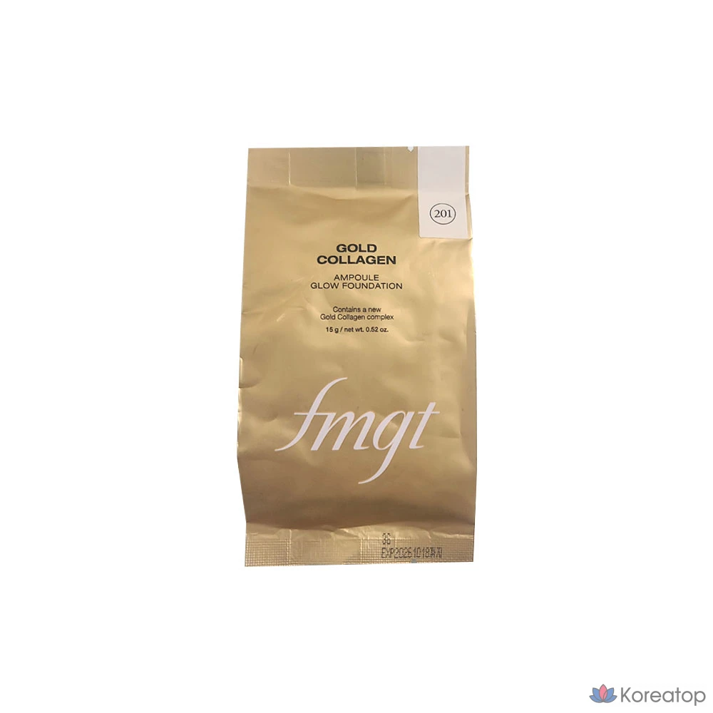 Сменный блок тонального крема The Face Shop FMGT Gold Collagen Ampoule Glow Foundation, № 201, оттенок «Абрикосово-бежевый», 1 шт.