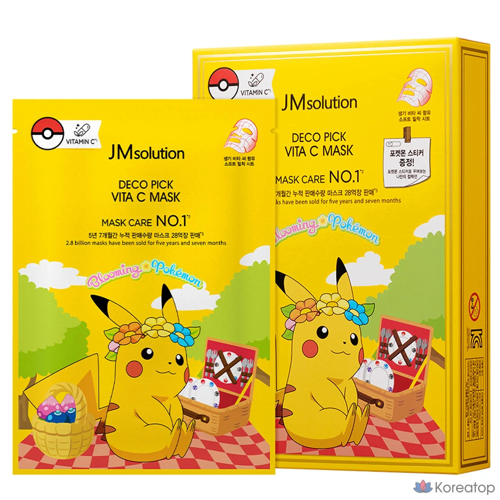 Набор масок JM Solution Pokemon Decopic Vita C + наклейки Dakku, 10 листов, 1 упаковка.