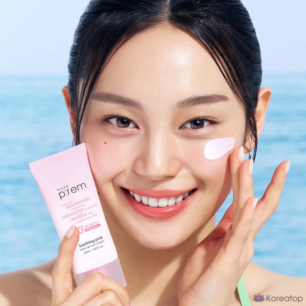Успокаивающий розовый солнцезащитный крем MAKE P:REM Soothing Pink Tone-Up Sunscreen, 50 мл + 10 мл, 1 комплект, 60 мл, фото 4