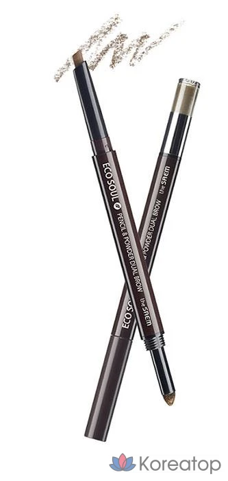 Карандаш для бровей The Saem Eco Soul Pencil & Powder Dual Eyerow Auto Pencil, 0.3g, 02 Black Brown, 1 шт., фото 2