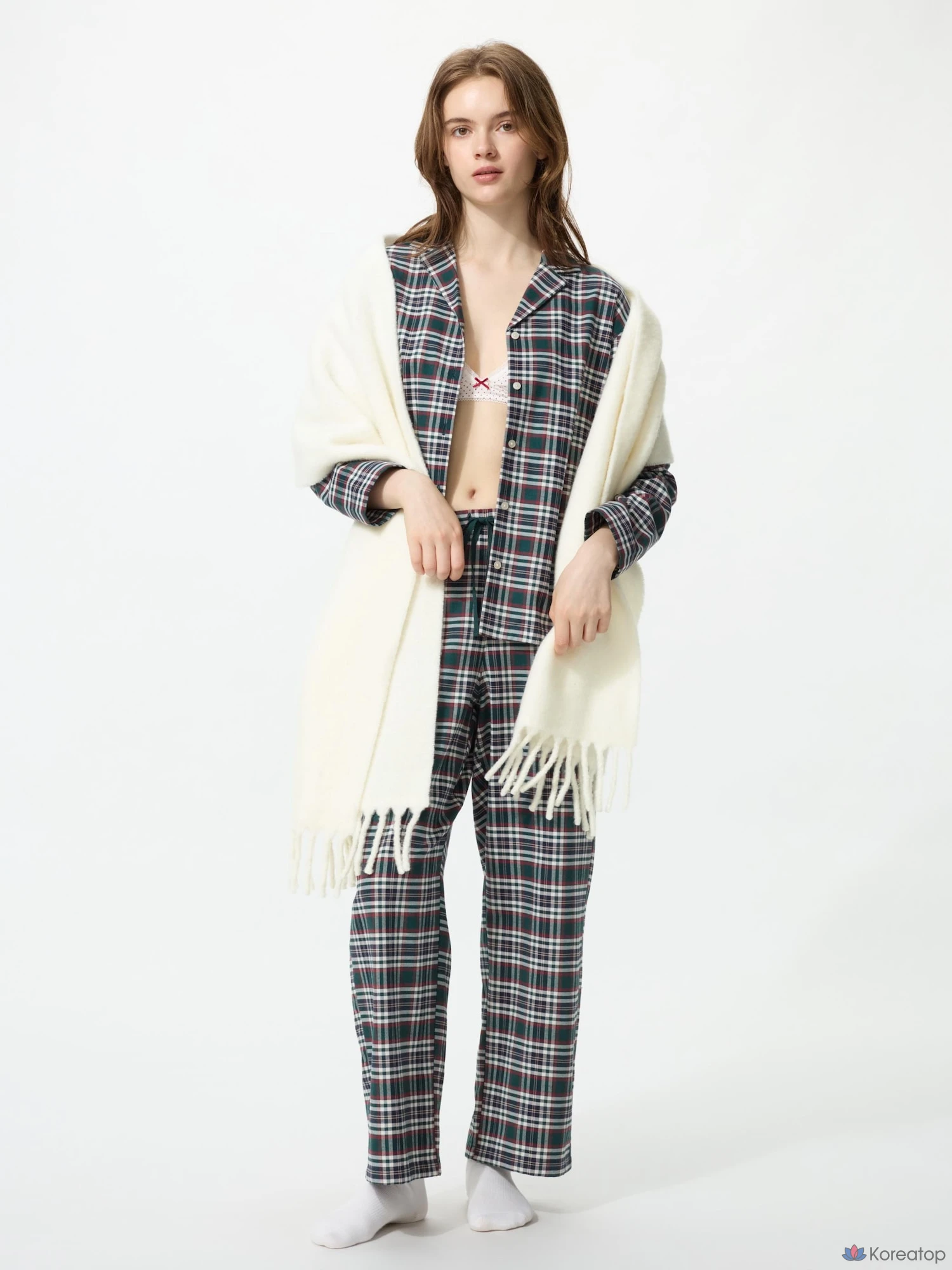 Пижама Uniqlo Flannel Pajama Long Sleeve, в клетку