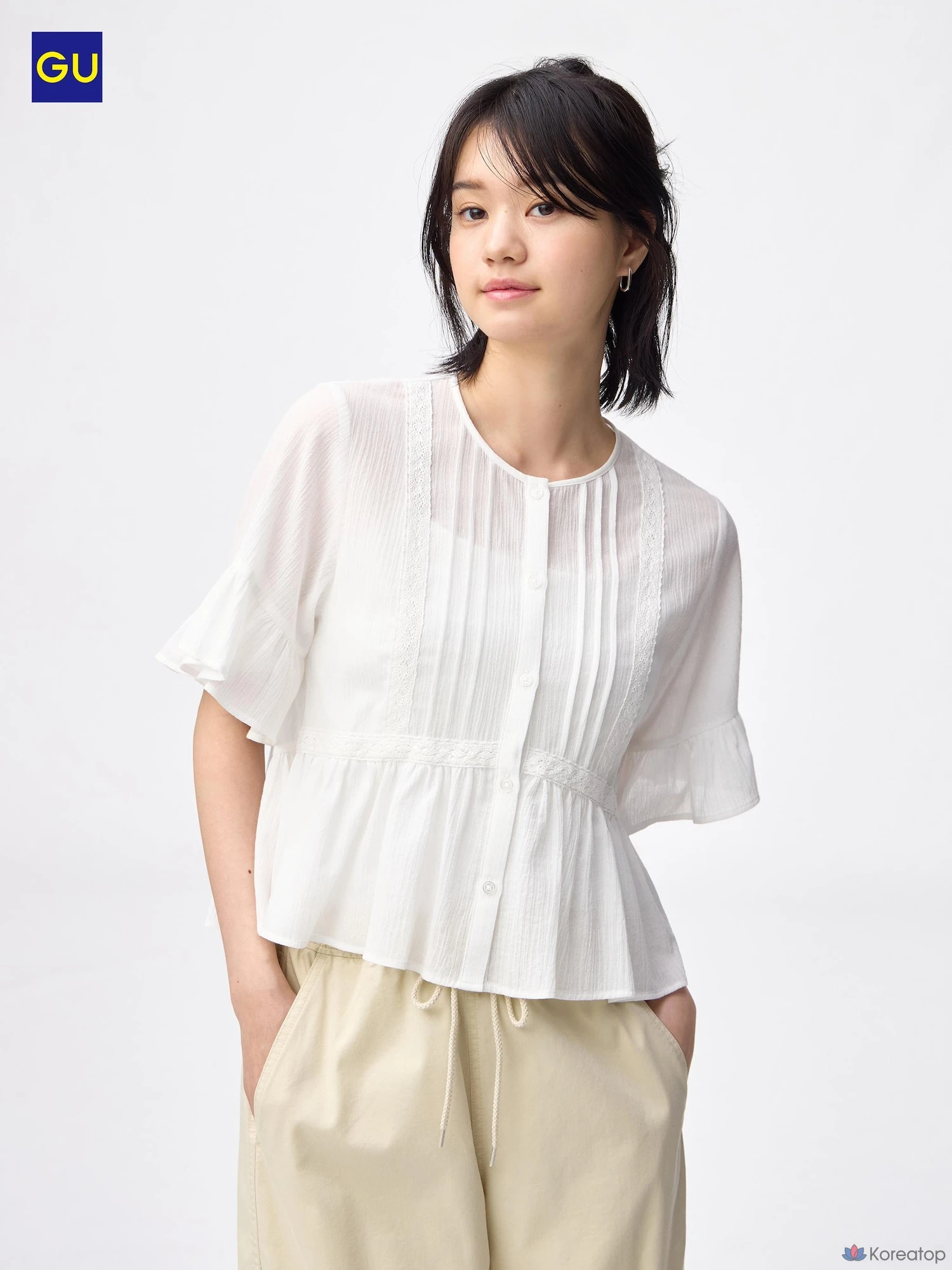 Блузка Uniqlo Lace Frill Blouse Short Sleeve