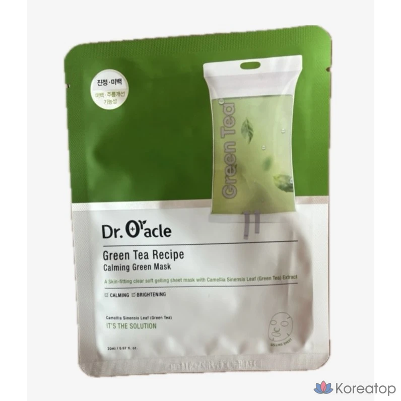 Успокаивающая зеленая маска для лица Dr.Oracle Green Tea Recipe, 25 мл, 1 упаковка, 40 листов.