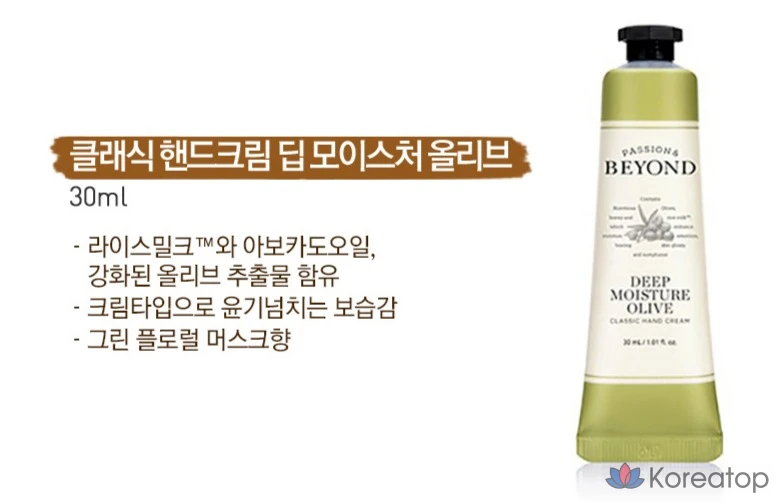 Крем для рук BEYOND Classic, глубокое увлажнение, оливково-зеленый, цветочный мускус, 30 мл, 1 шт.