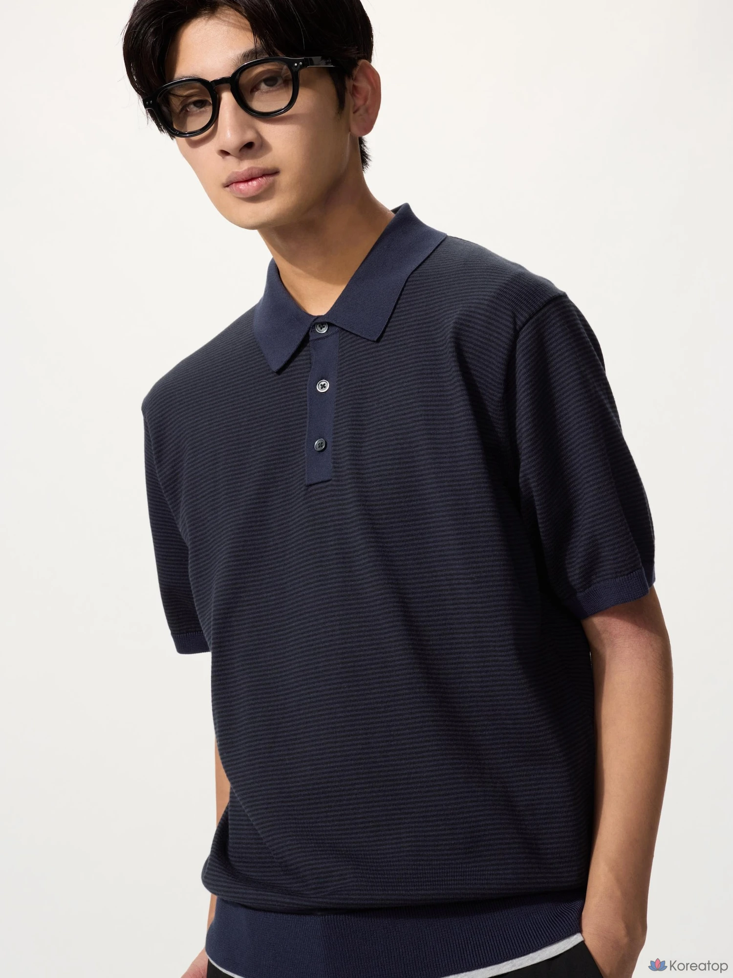 Свитер-поло Uniqlo Washable Knit Polo Sweater, короткий рукав, в полоску