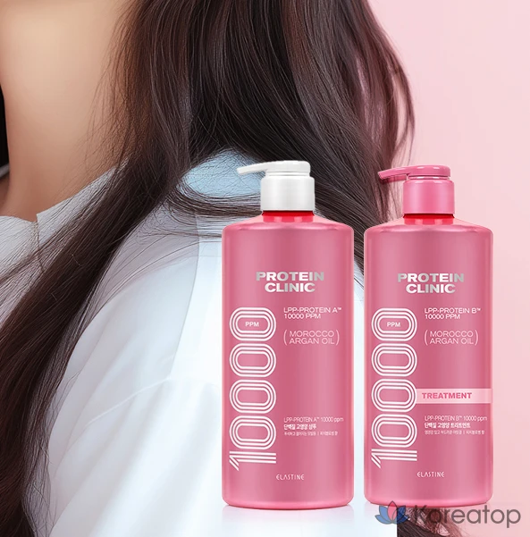 Шампунь Elastine Protein Clinic 10000 с марокканским аргановым маслом, с ароматом персикового цветка, 1 л, 1 шт.