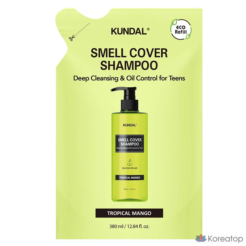 Сменный блок шампуня для кожи головы Kundal All Day Smell Cover Youth Scalp с ароматом тропического манго, 1 шт., 380 мл.