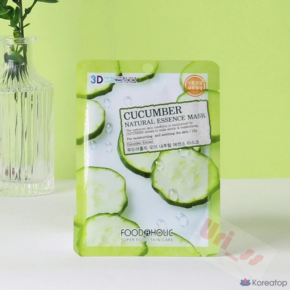 Набор из 10 масок для лица FoodaHolic 3D Mask Pack с огурцом для успокаивающего эффекта., фото 3