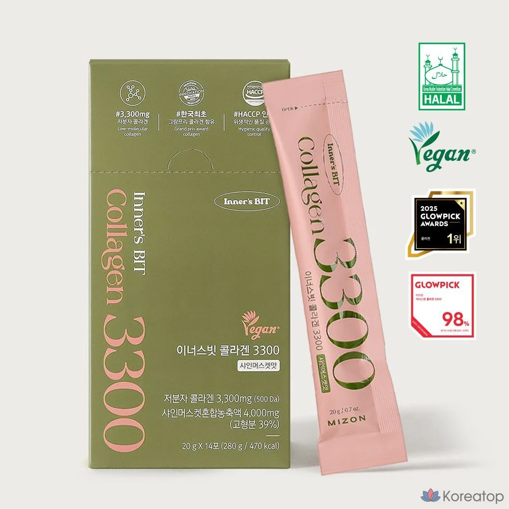 Mizon Innersvit Premium Plant-Based Vegan Edible Collagen Jelly Stick 3300mg, 14 пакетиков, 2 коробки, 280 г